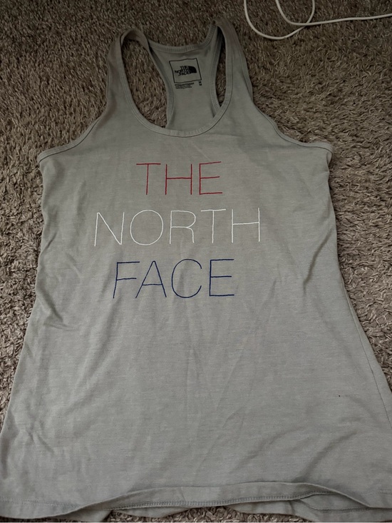 The North Face Tops - The North Face Light Gray Racerback Tank with Red, White & Navy Logo